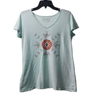 Eddie Bauer Sleepwear‎ Top V-Neck Graphic Print Short Sleeve Tee S